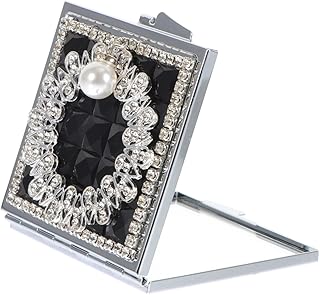 Beavorty Small Mirror Purse Mirror Travel Makeup Mirror Small Compact Mirror for Purse Double-Side Pearl Mirror Compact Foldable Mirror Makeup Tool Travel Mirror Black Metal Pocket