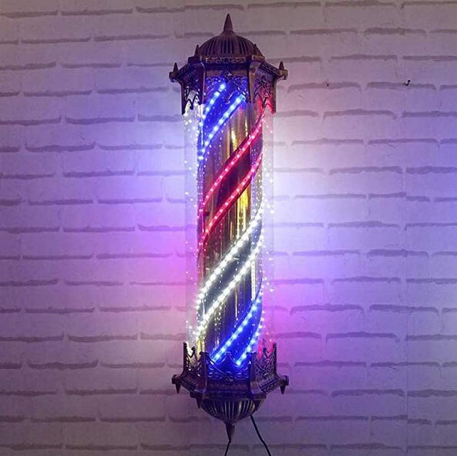 Nakeah One Color Rotating Salon Barber Shop Open Sign Pole Red White Blue Strips W/Glowing Globe Light,Wall Mountable Lamp 1Pc