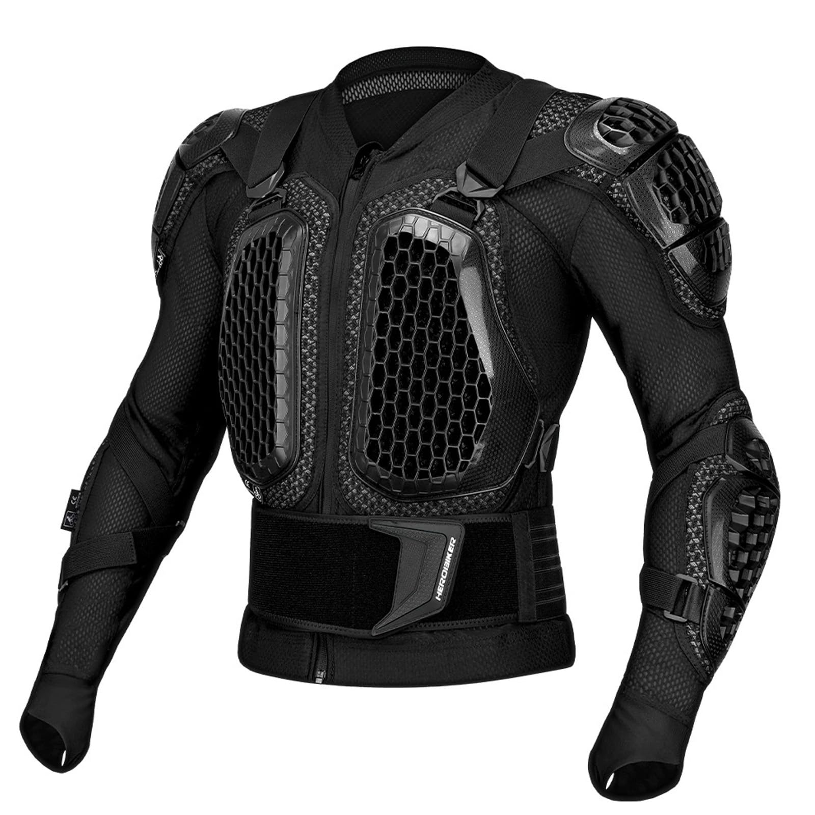 Ensemble de Protection Moto Certifié CE Équipement de Dirt Bike Léger avec Protections Poitrine, Dos, Coudes, Épaules et Avant-Bras Gilet de Motocross Respirant pour Course et Off-Road,Black-XL