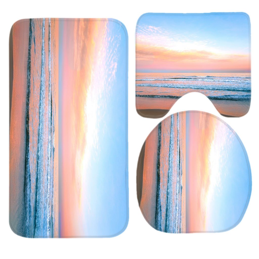 Orange Pink Sea Red Beach Opus Sky Nature Pastel Horizon Colorful Bath Mat Set,3 Piece Bathroom Mats Set Non-Slip Bathroom Rugs/Contour Mat/Toilet Cover by TEYAYA