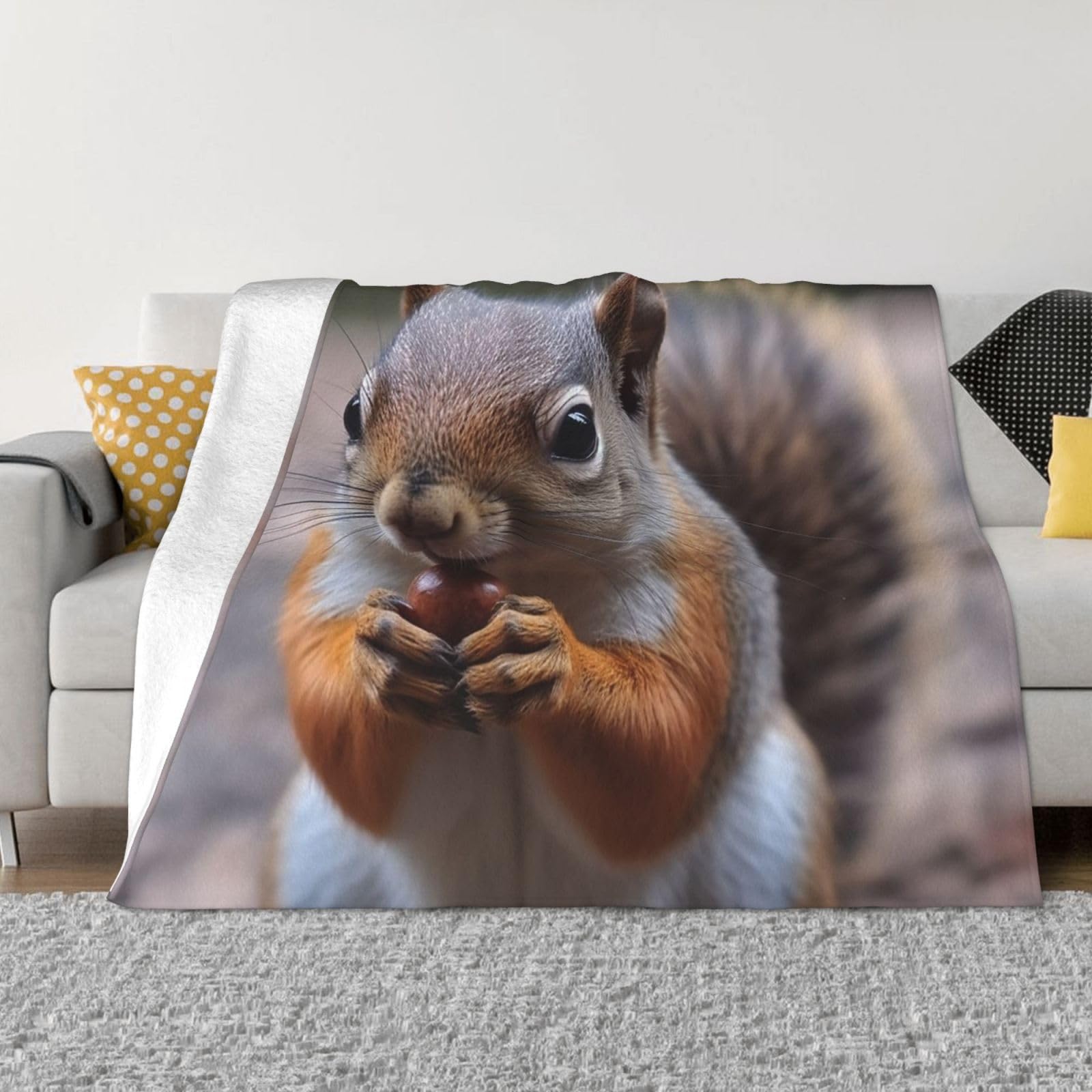 Fodpand Black Cute Squirrel Flannel Blanket 50"X40" - Ultra-Soft Lightweight Throw Blanket For Bed, Sofa, And Couch - Luxury Air Conditioning Blankets - Cozy Warm Blankets For All Seasons
