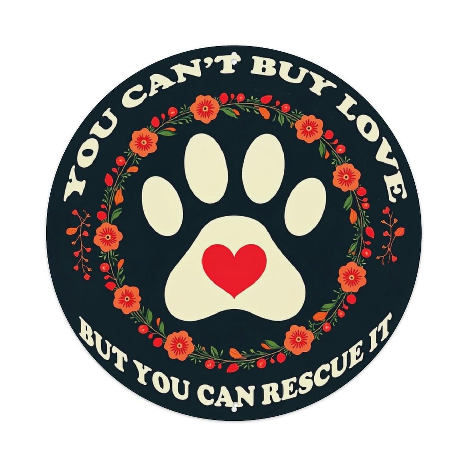 Paw Print With Red Heart Retro Metal Tin Sign, Vintage Metal Poster for home, Gaming Room, Studio Workshop,Bar,Garage Wall Art Decor 8x8 inch