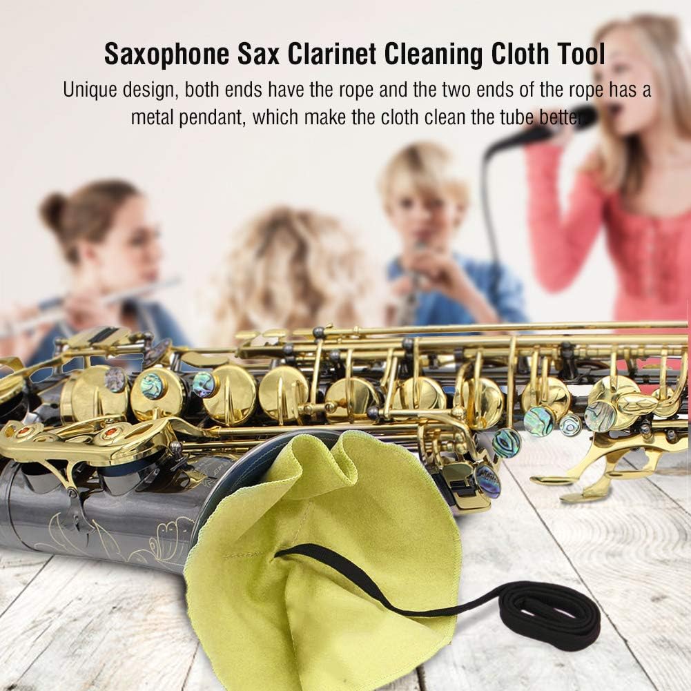 Ultrafine Fiber Clarinet Swab, Quick Drying Saxophone Cleaning Cloth with 25.6in String, Sax Clarinet Cleaning Cloth Tool for Tube Inside Clean, 20.9x7.7in, Yellow