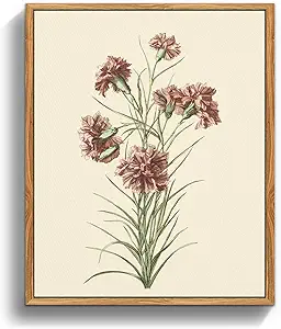 crmotu Floral Framed Wall Art, Carnation Flower Vintage Botanical Prints, Nature Plant Canvas Art Painting, Still Life Room Decorations Pictures, Minimalist Retro Artwork for Kitchen Office, 8x10inch