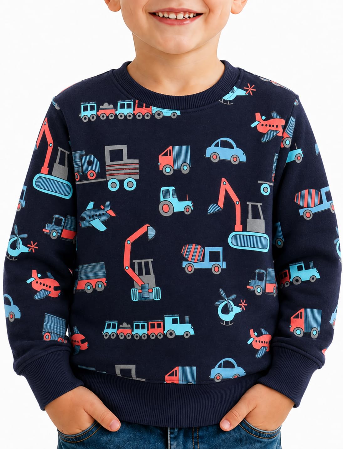 Akyzic Toddler Boys Sweatshirts Cotton Crewneck Truck Shirt Dinosaur Long Sleeve Pullover Tops Tees 2-8T