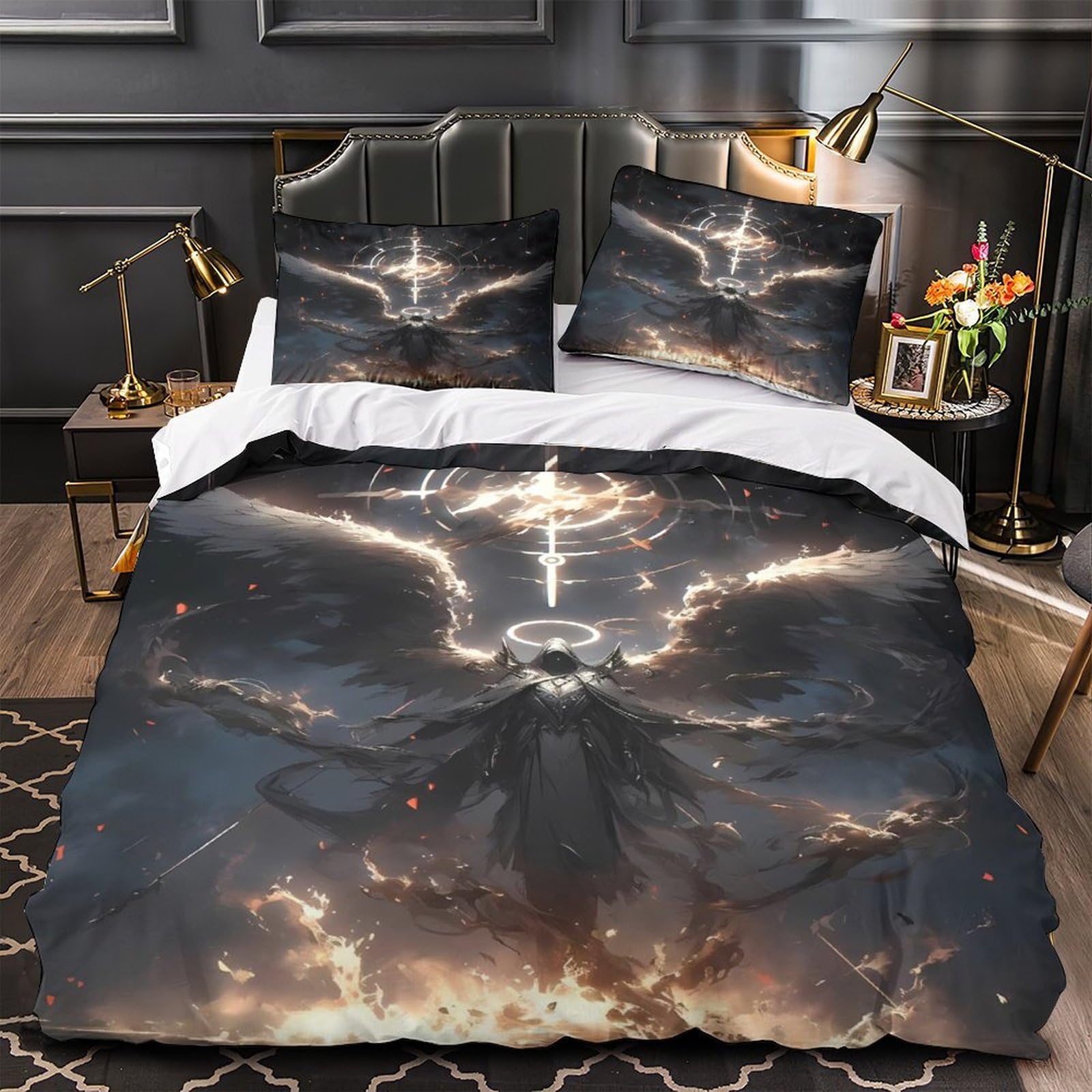 Parure de lit ailes d'ange en microfibre 140x200cm housse de couette dark fantasy pour lit simple