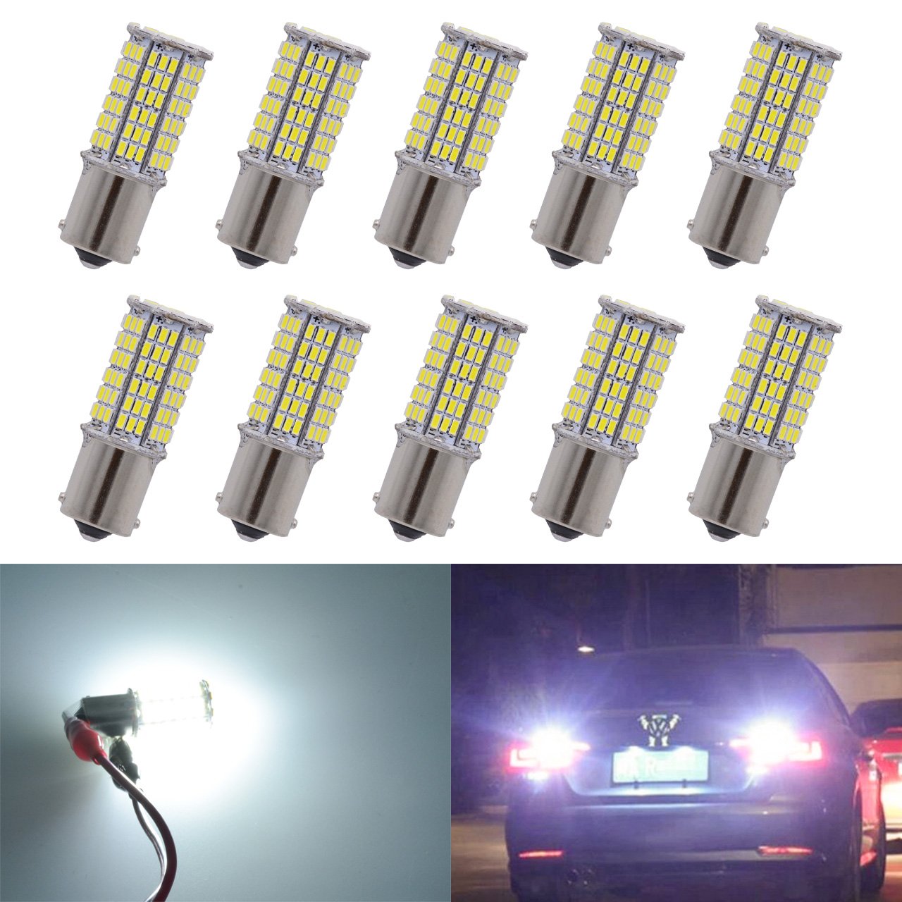 KATUR 1500 Lúmenes Super Blanco 1156 BA15S 1141 1003 7506 3014 114SMD Bombilla LED CanBus Erro Libre Señal de Giro Respaldo Revés Freno Cola Luz RV 12V 9W Paquete de 10
