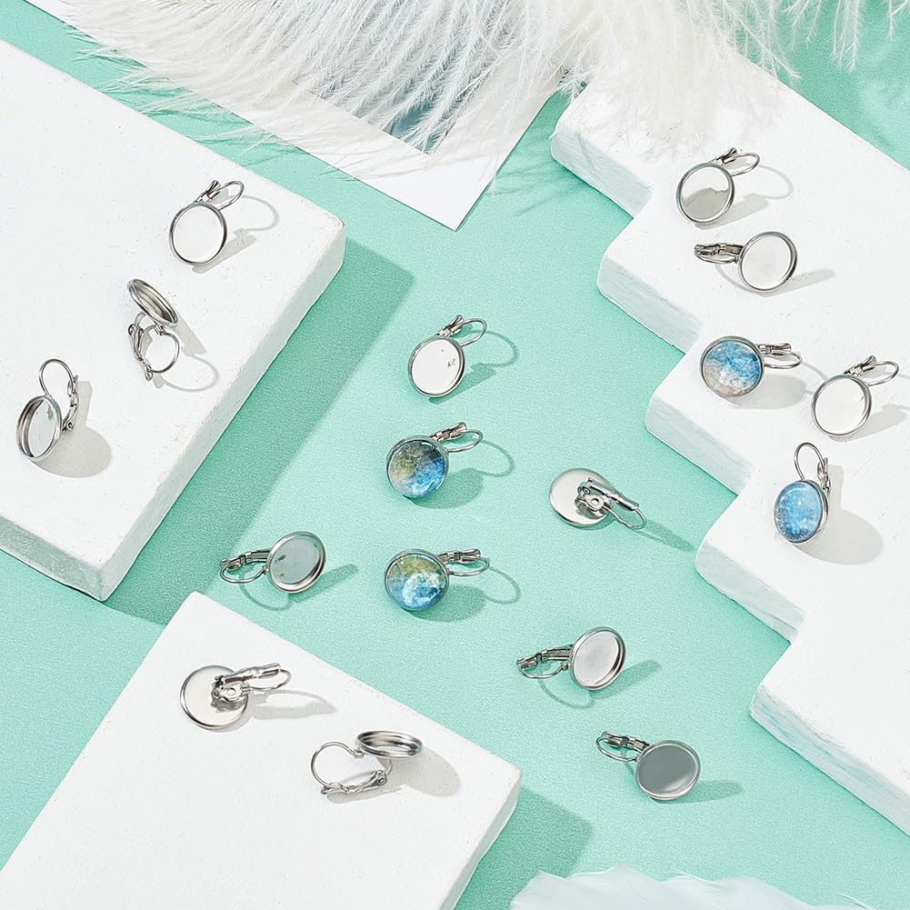 UNICRAFTALE 100pcs 12mm Stainless Steel Leverback Earring Round Tray Blank Earring Bezel Earring Hook Components Earring Blanks for Dangle Jewelry Making 21X14mm Pin 0.8mm - Image 2