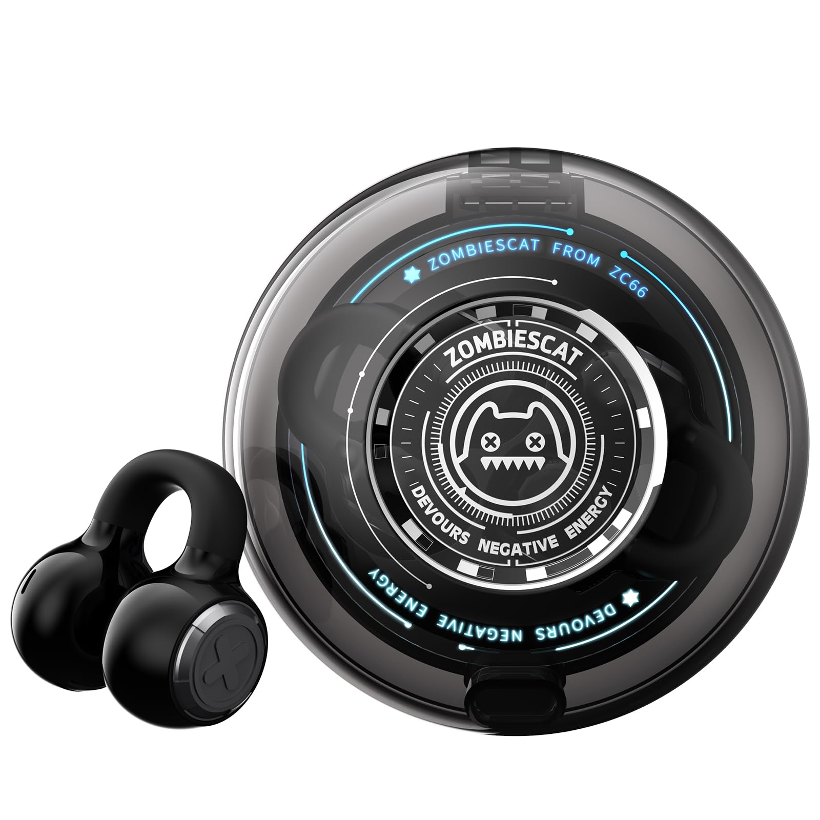 ZOMBIES CAT Cuffie Bluetooth Open Ear Auricolari Bluetooth 5.3 60H Playback cuffie sport stereo con bassi profondi Effetti di luce esclusivi cuffie senza filo per IOS Android, B3 Nero