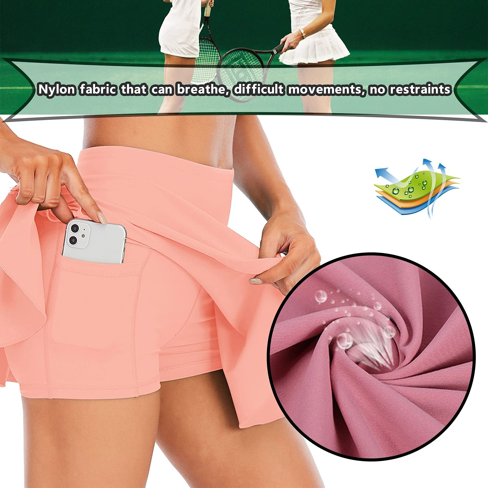 Falda de Tenis, Falda de Tenis Plisada Blanca, Falda PantalóN Deportiva Activa para Mujer con Bolsillos Minifaldas Plisadas Ropa Deportiva Pantalones Cortos Interiores