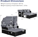 Tangkula Patio Rattan Daybed with Retractable Canopy, Outdoor Wicker Sunbed Lounger with 2 Foldable Side Tables, Thick Seat & Back Cushions, Outside Double Daybed for Garden, Backyard, Porch (Grey)