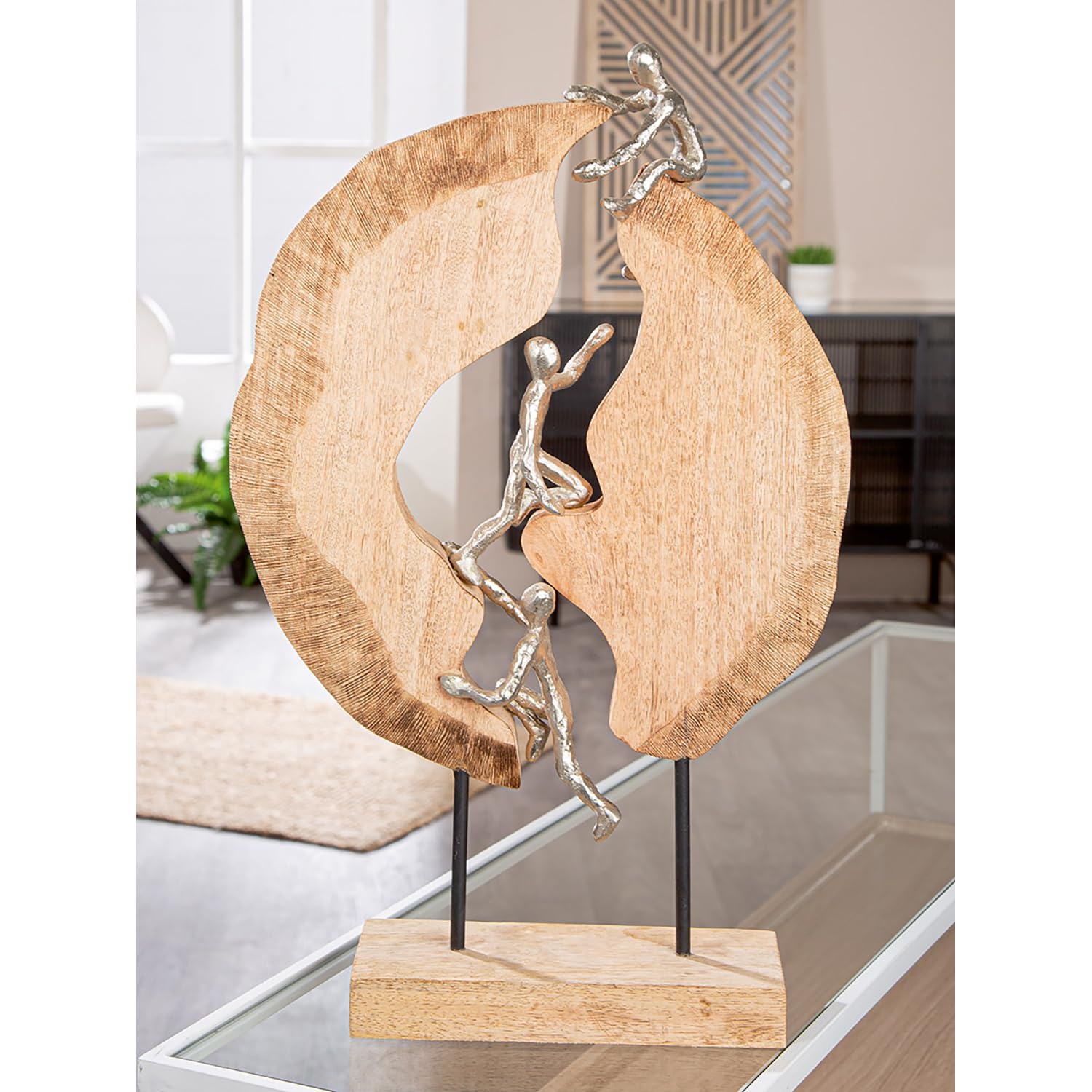 Casablanca Skulptur Hoch Hinaus, Deko Figur Naturfarben, Metall u. Mangoholz Statue Wohnzimmer, Büro Dekoration H. 36 cm x B. 35 cm - Geschenk Moderne Skulpturen, Klettern, Bergsteigen, Kletterer