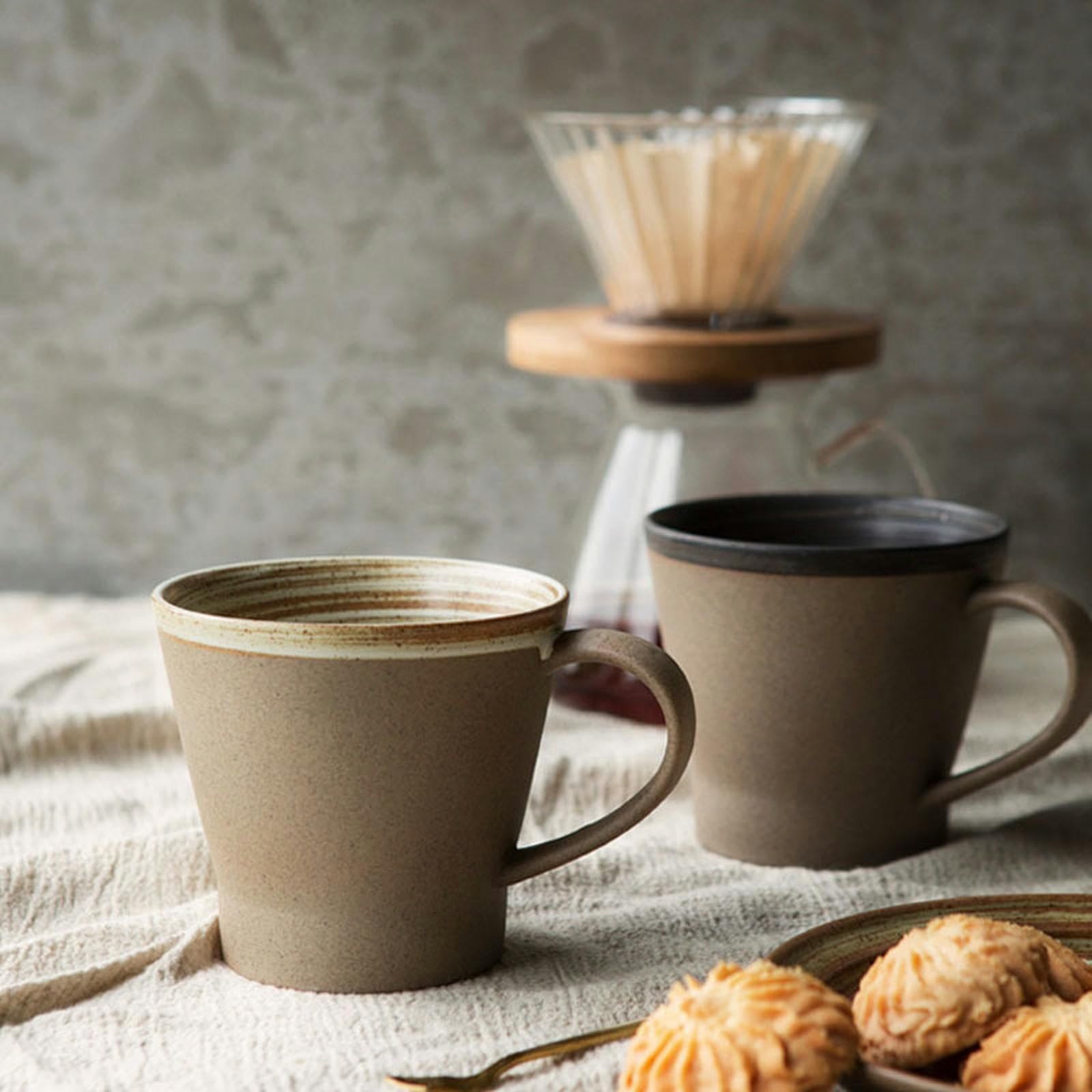 Set Tazza E Piattino In Ceramica Giapponese Retrò – Fatto A Mano, 350 Ml, Marrone Chiaro, Per Caffè E Tè - 3
