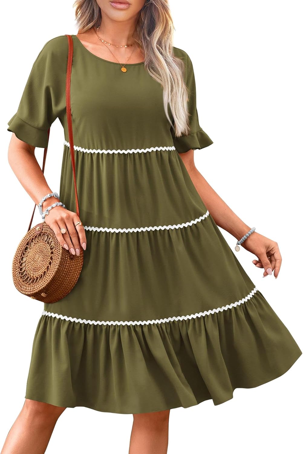 KIRUNDO Women Summer Dresses 2024 Casual Ruffle Short Sleeve Loose