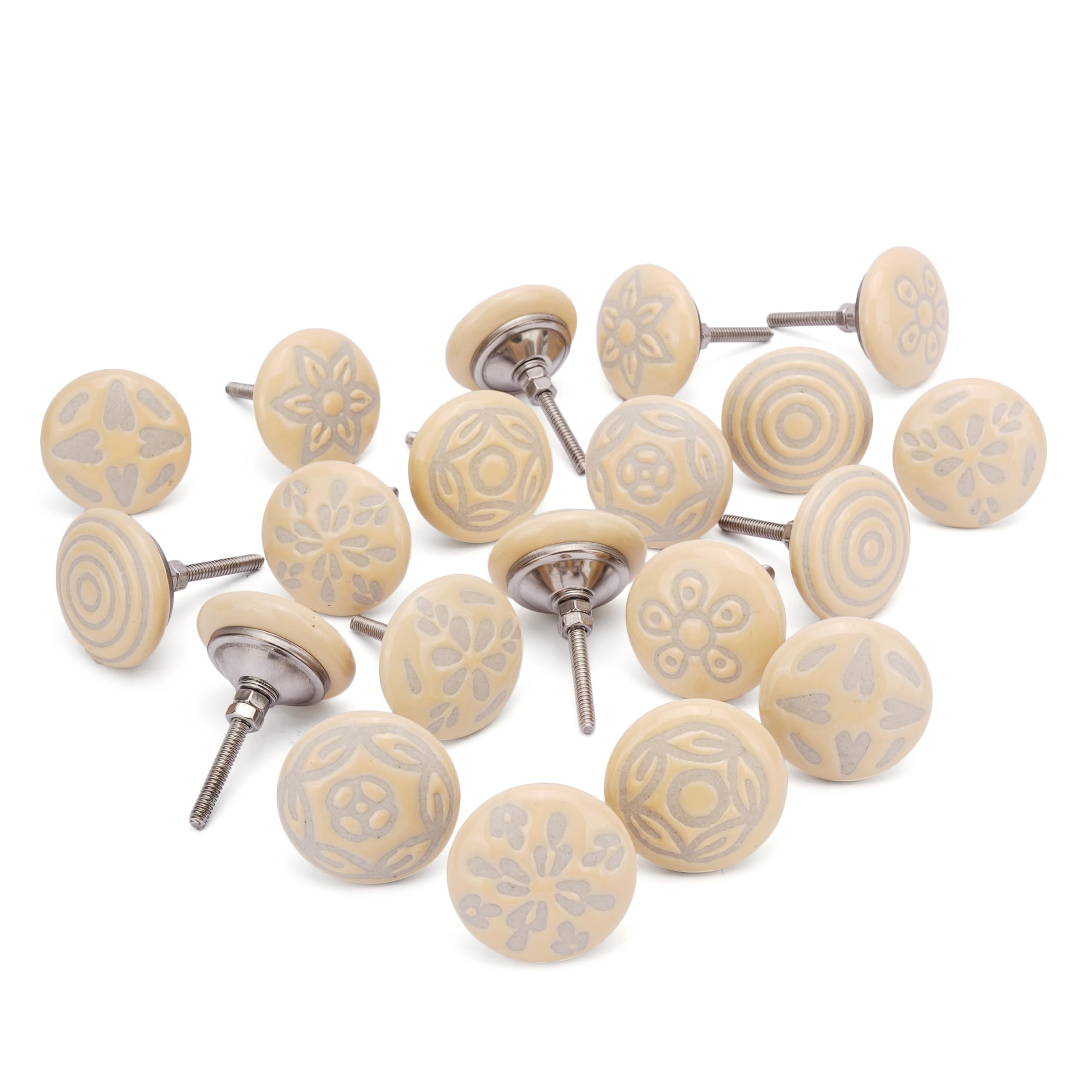 Ajuny Yellow Ceramic Drawer Knobs for Cupboard Door Knobs Set of 20 Handmade Hand Painted Pottery Decorative Furniture Pulls Handles for Kitchen Cabinet Bathroom Dresser Vintage Fixings Included