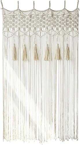 Cortina de macramé para ventana grande, hecha a mano, telón de fondo de boda, decoración de pared para habitación blanca, estilo bohemio,