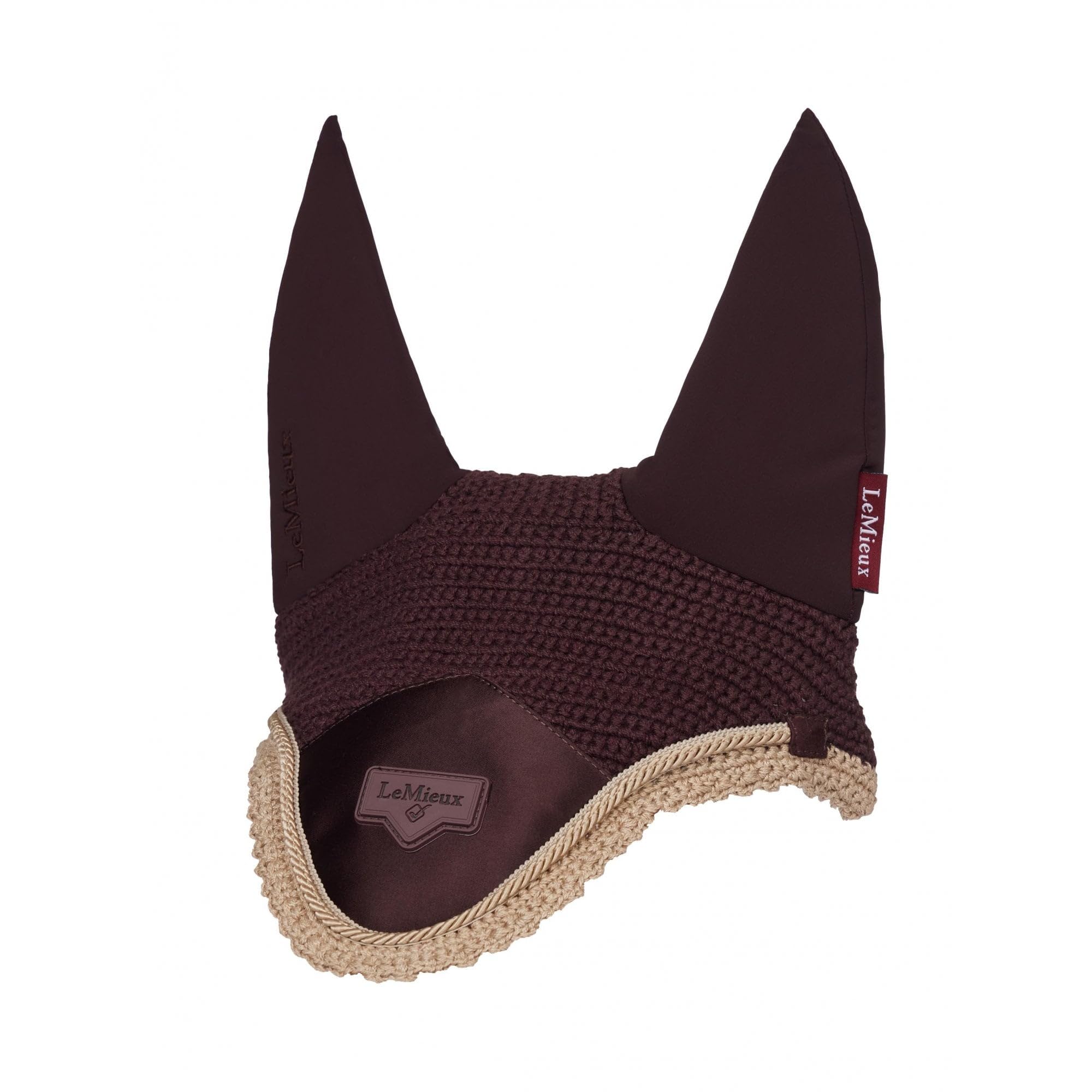 LeMieux Loire Fly Hood with Soft Lycra Ears - Close Knit Crochet - Comfortable Fit Equestrian Mask - Damson - X-Large — image 1