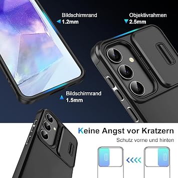 Mobile Phone Case for Samsung Galaxy A55 5G Case with Screen Protector and Slide Camera Cover Camera Protection Protective Case Military Protection Shockproof Scratch-Resistant Armoured Case for Samsung A55 5G Cover (Black)