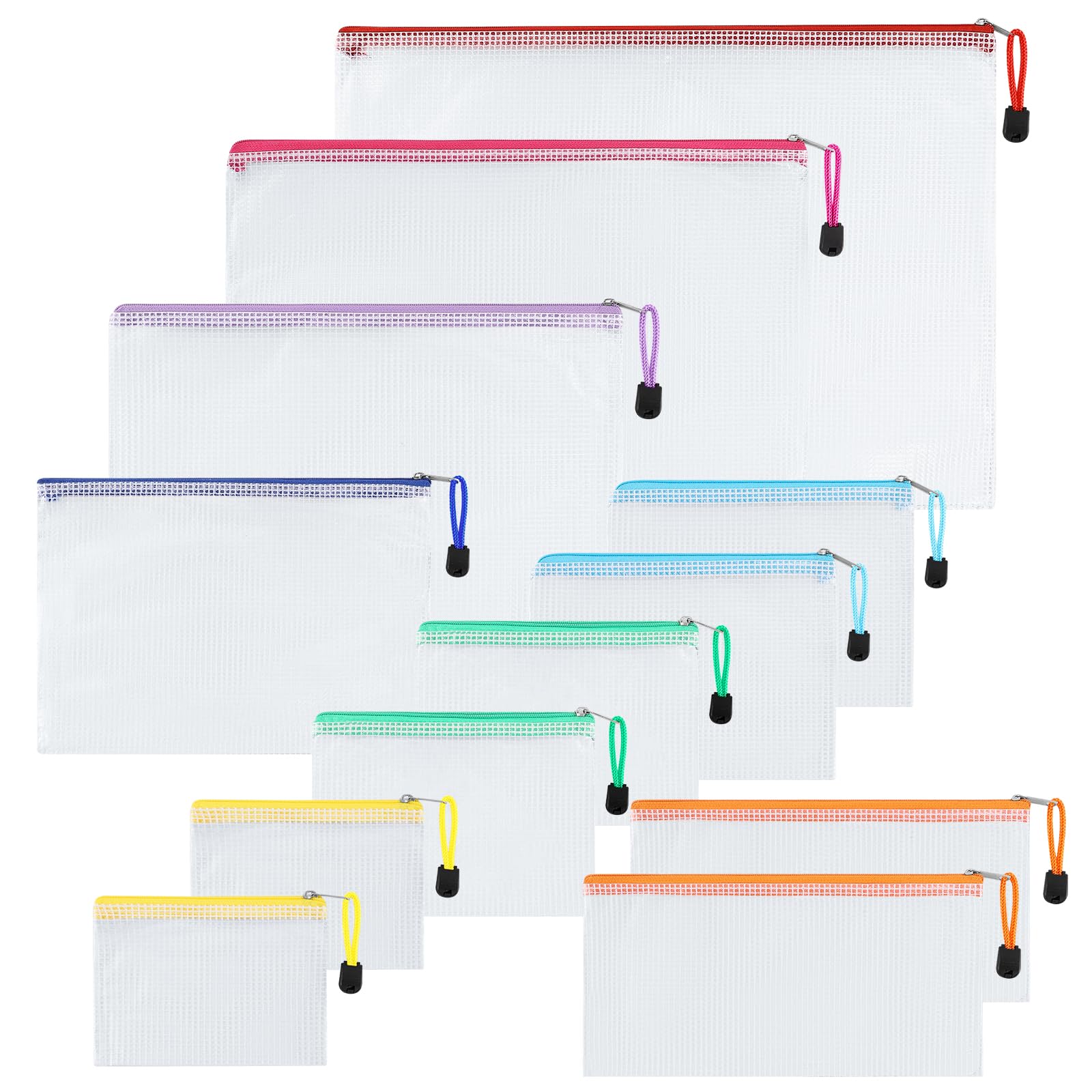 Photo 1 of 12pcs Mesh Zipper Pouch Bags, 8 Size Zipper Bags for Organizing,Mesh Bags with Zipper, Waterproof File Bags for School, Puzzles, Cosmetics, Travel Accessories, Board Games Office Supplies