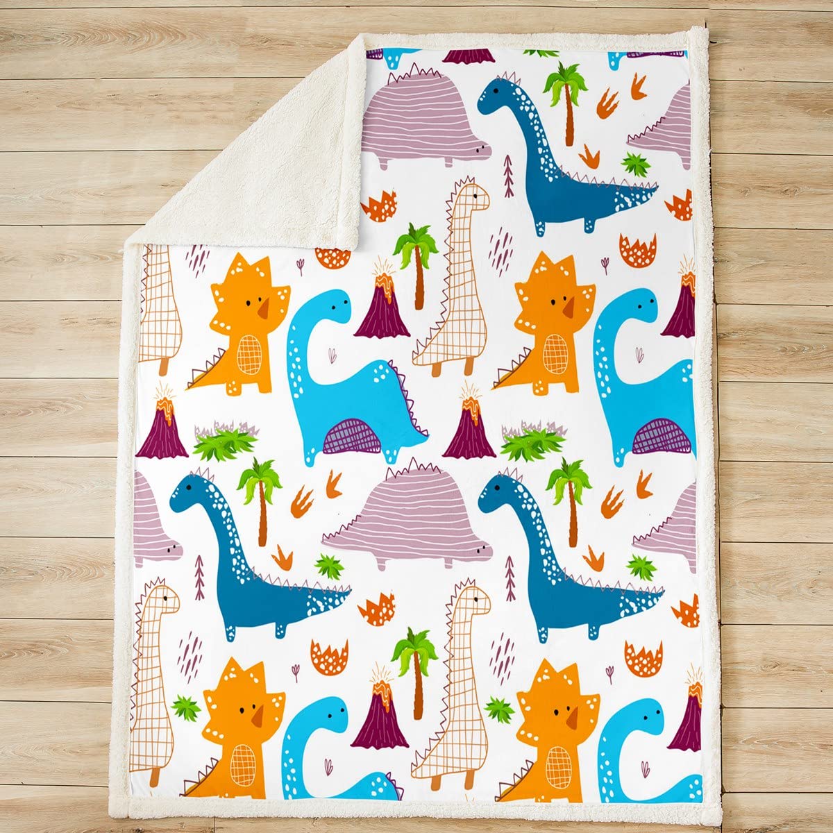 Manta de Dinosaurio para niños pequeños, Linda Manta de Felpa con diseño de Dinosaurios de Dibujos Animados para niños pequeños, Manta de Sherpa de Animales de la Selva, Manta de Felpa para sofá Cama