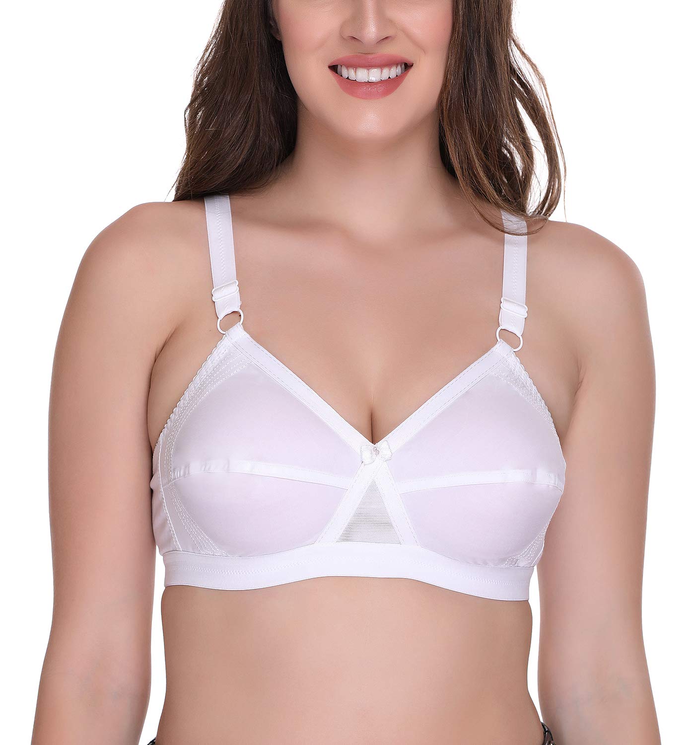 Sona Lingerie Women's Cross Fit Full Coverage Non Padded Cotton Minimizer Bra (White_32B) Pack of 1