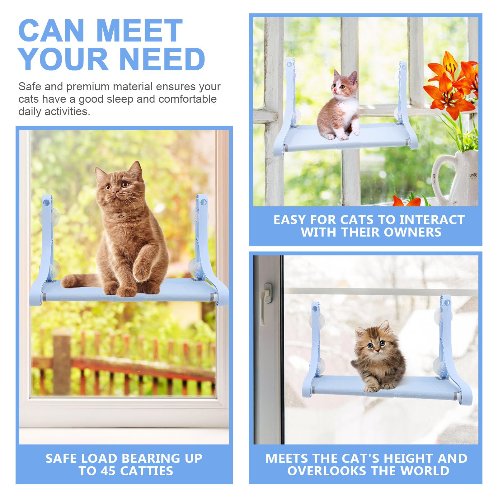 Tofficu Amaca per Gatti da Interno in Resina Pp e Tela Blu, Amaca Sospesa Creativa e Confortevole per Riposo del Gatto in Casa e Decorazione della Gabbia