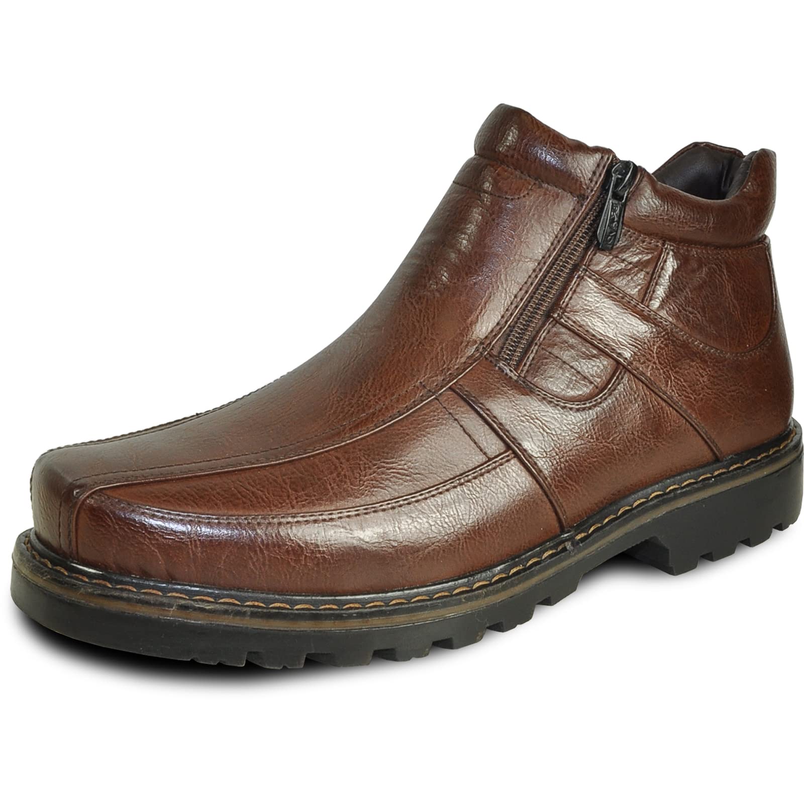 bravo! Men Waterproof Winter Boot DEAN with Fur Lining and Double Zipper Black and Brown Size 7 to 13