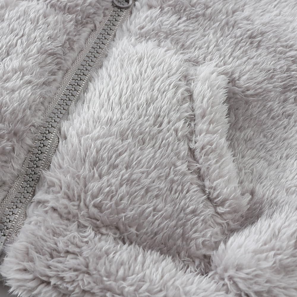 Feidoog Toddler Kids Fleece Hooded Jacket Coat with Ears Zipper Lightweight Long Sleeve Thick Warm Outerwear, Gray, 2-3T - Image 4 thumbnail