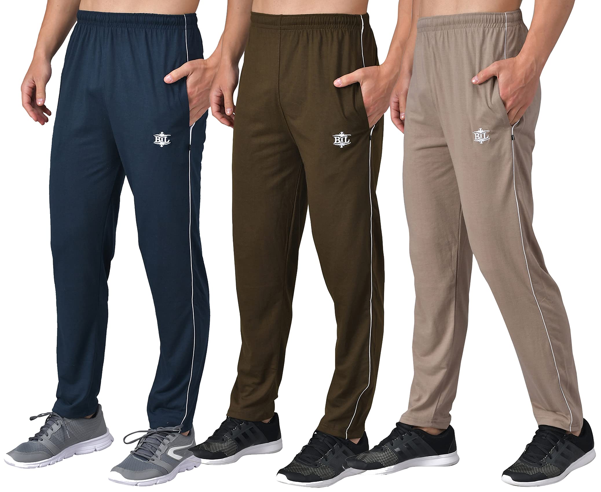 ekools Plain Trackpants for Men | Plain Trackpants | Basic Trackpants | Regular Trackpants | Casual Trackpants | 100% Cotton | Men's Trackpants (Pack of 3, Navy_Mix, Khaki & Camel, X-Large)-picture-14