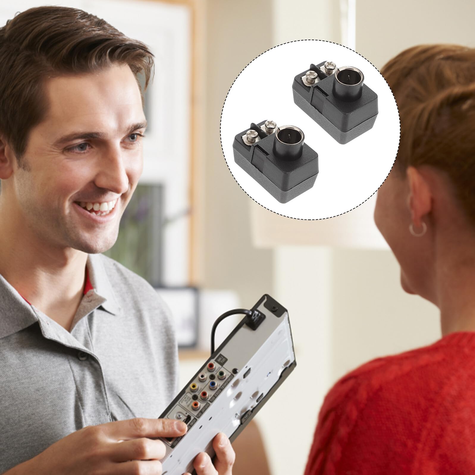Adaptateur Coaxial 75 à 300 Ohms Noir en Métal et Abs, 2 Pièces