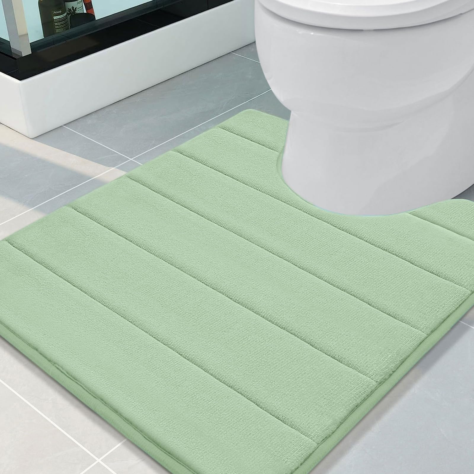Buganda Memory Foam U-Shaped Contour Toilet Rugs, Non Slip Absorbent, Thick Soft Washable Bathroom Mat, Floor Carpet Bath Rugs Mat for Toilet Base (24