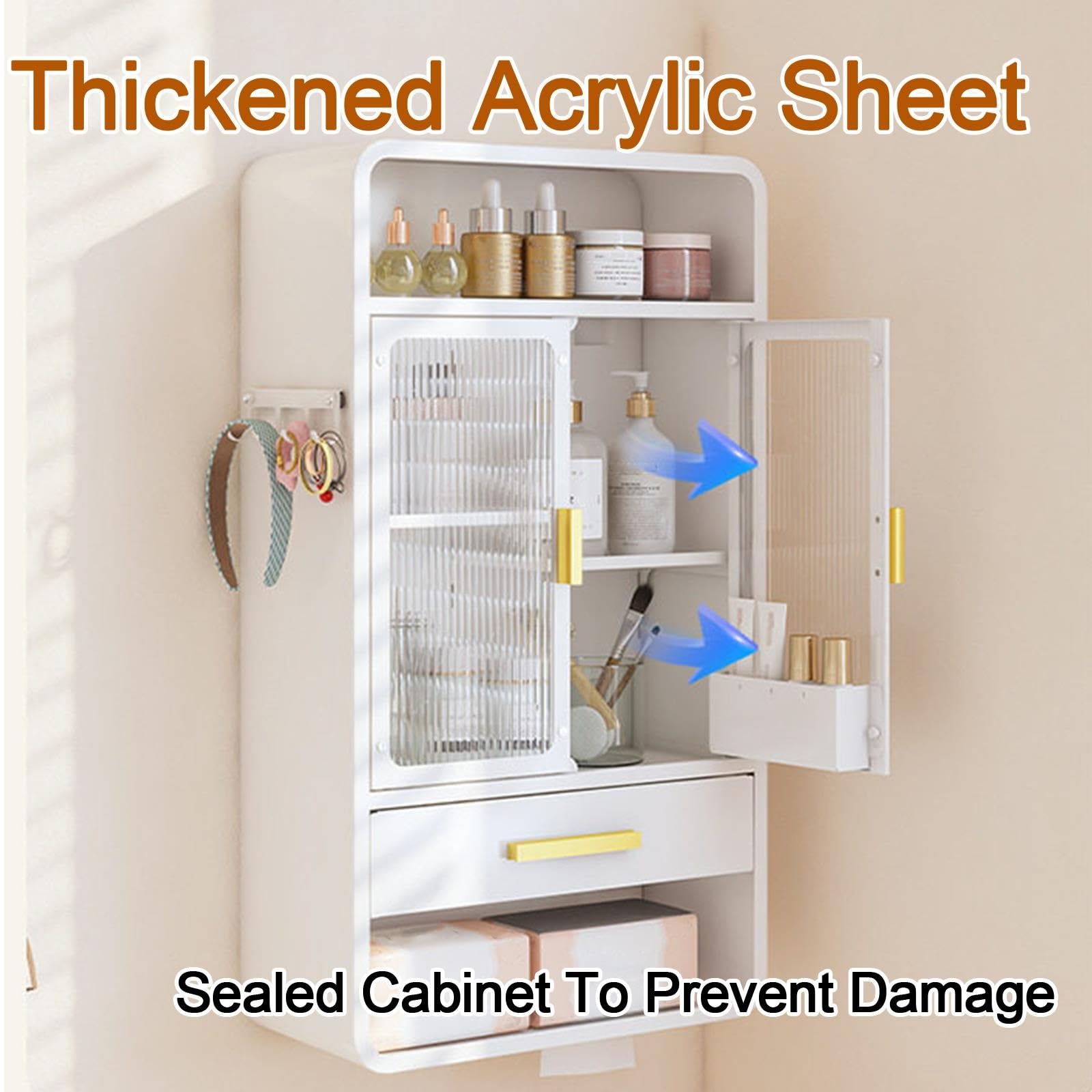 Meuble Haut de Salle de Bain Acier Carbone, Porte Acrylique Étanche