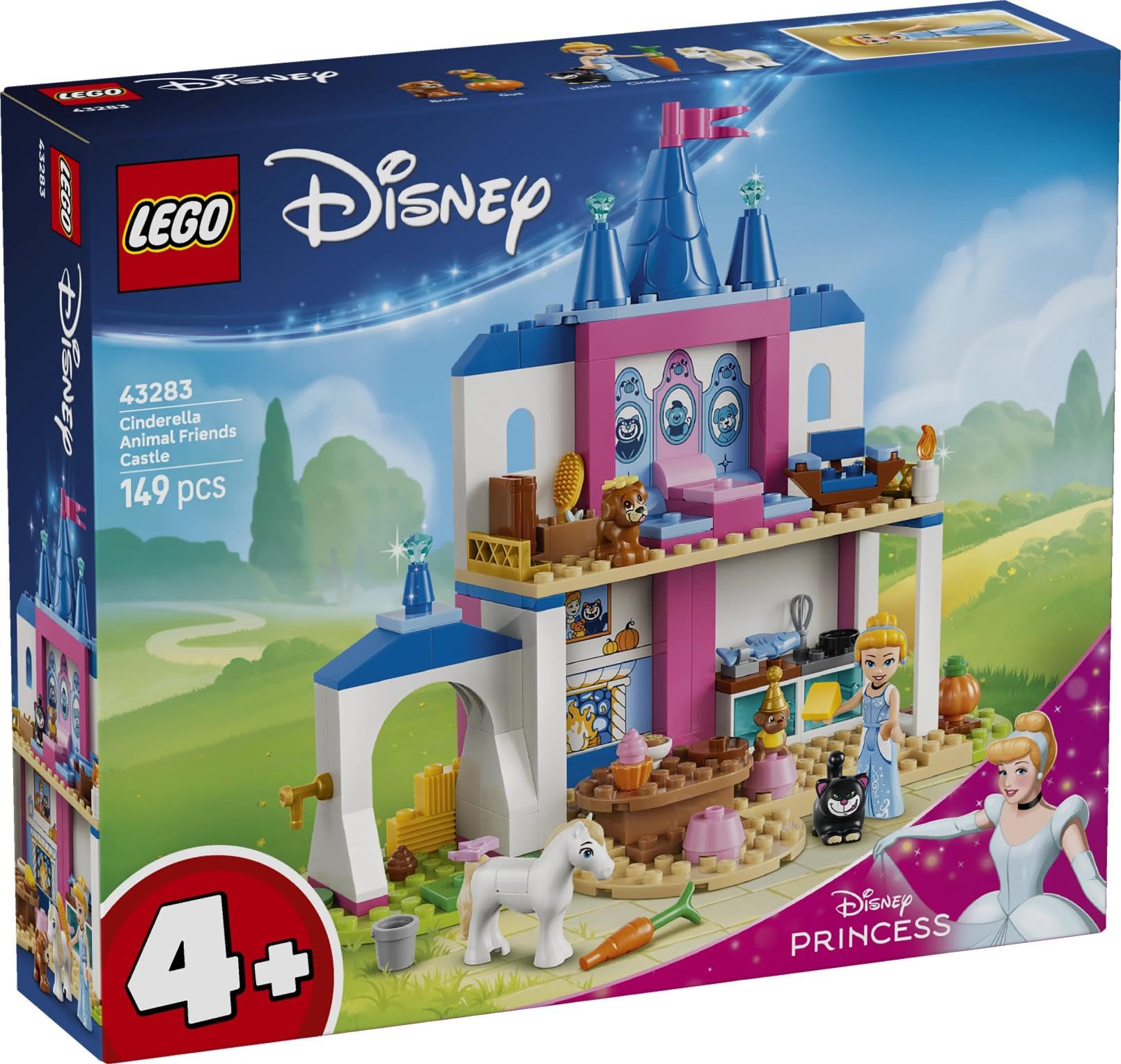 LEGO ǀ Disney Princess Château de Cendrillon et Ses Amis Animaux - Jouet de Construction - Jeu Éducatif avec Mini-Poupées & 4 Figurines Animaux - Cadeau d'anniversaire pour Fille 4 Ans ou Fan 43283