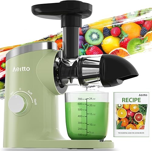Aeitto Exprimidor de prensa en frío, máquinas exprimidor de apio, exprimidor de masticación, extractor de jugo con modos de 2 velocidades, fácil de