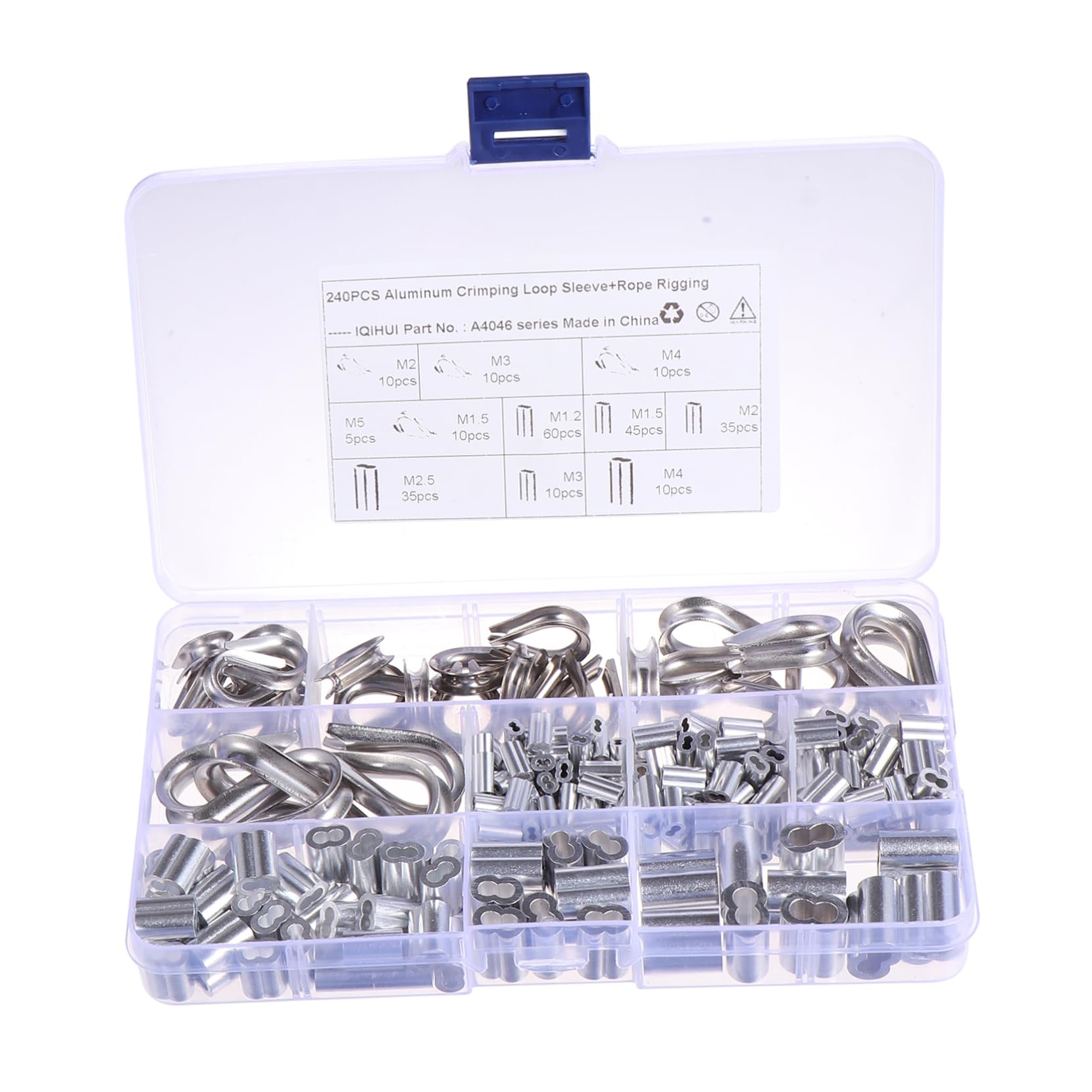 NAMOARLY 240pcs Stainless Steel Double Barrel Ferrule Crimping Loop Sleeves Wire Rope Cable Clamp Kit Oval Connector Cable Loops