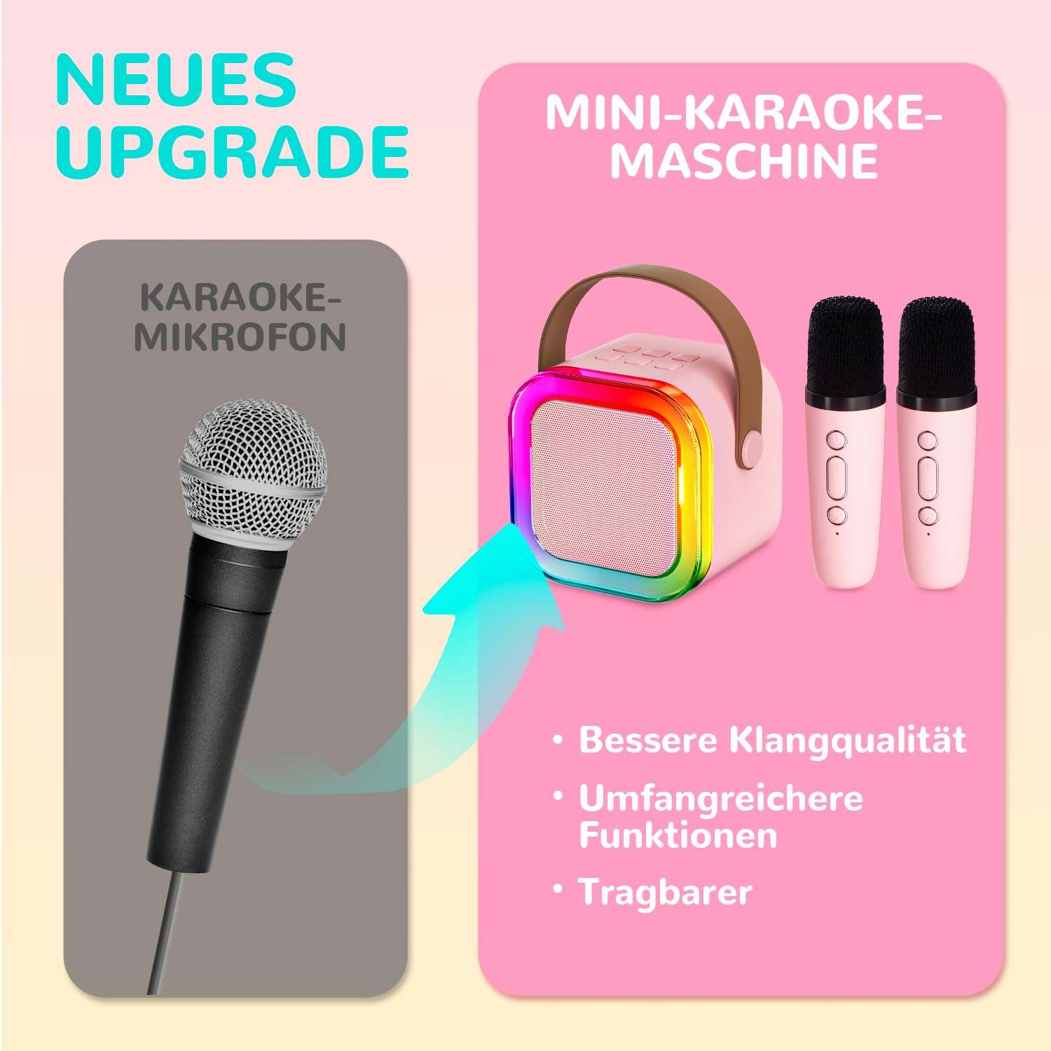 Karaoke Maschine Kinder mit 2 Karaoke Mikrofon Kinder: [Neueste] Mini Karaoke Maschine - Karaoke Anlage mit 2 Mikrofonen -Musikinstrumentzubehör Box - Geschenke für Mädchen Kinder Spielzeug 3-12 Jahre - 3