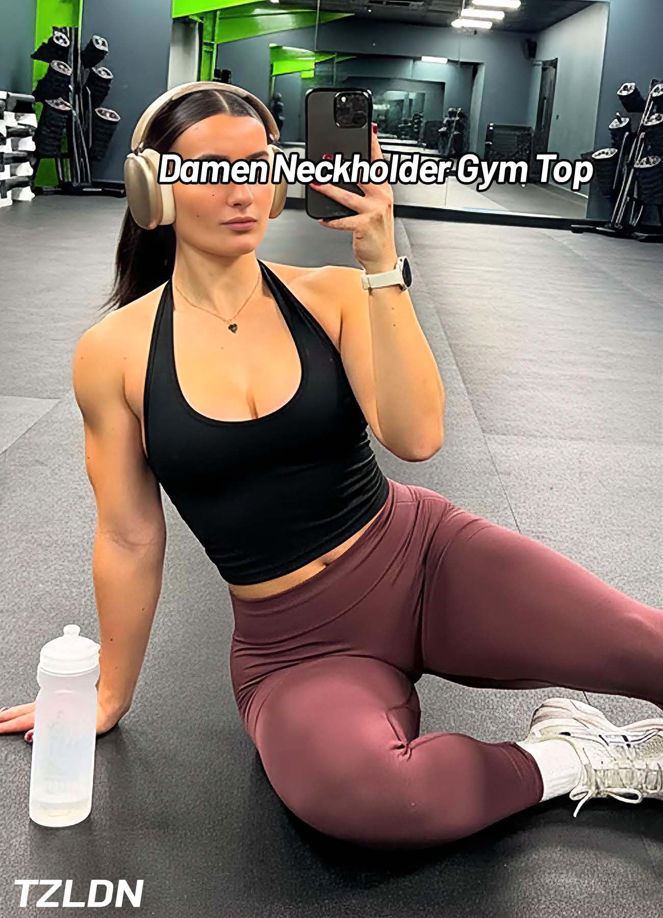 TZLDN Top da donna con allacciatura al collo, schiena scoperta con reggiseno integrato, palestra, yoga, top fitness - 5