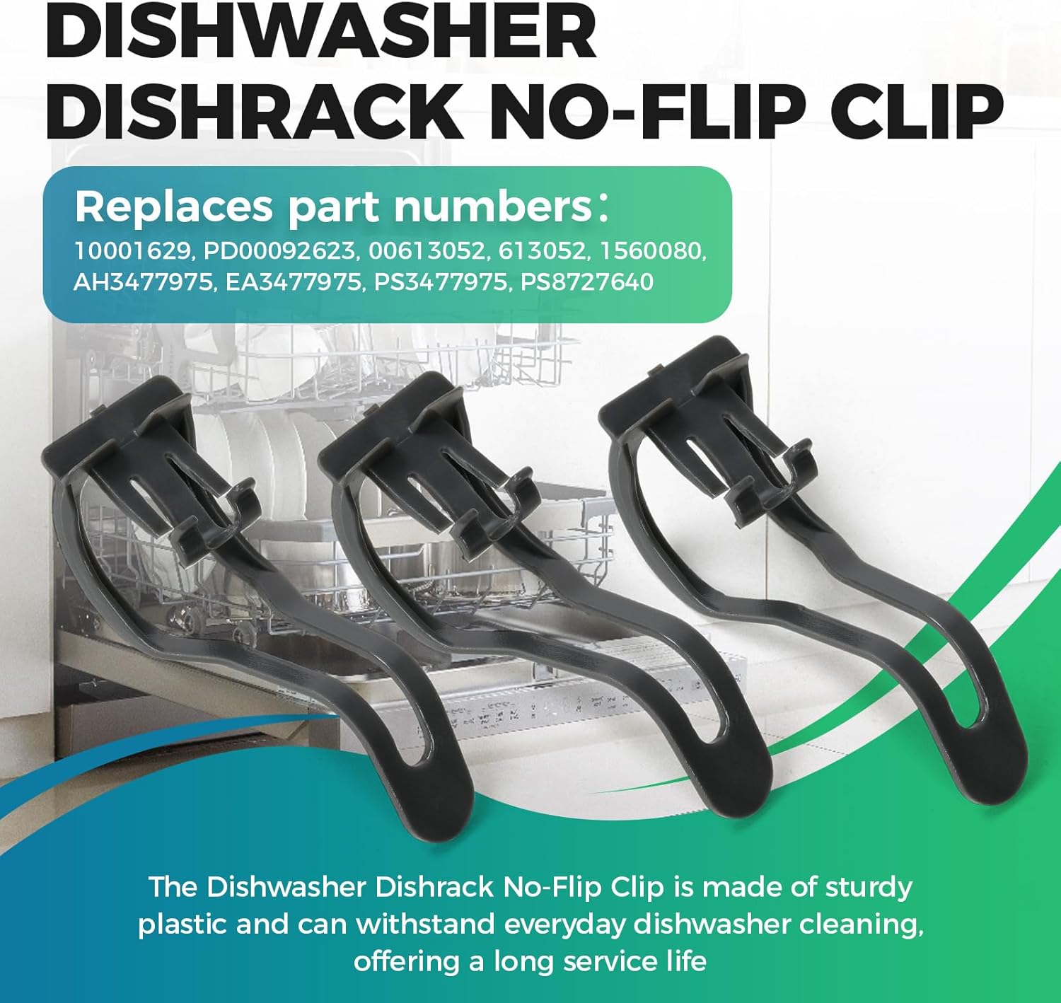 Dishwasher Dishrack No-Flip Clip 10001629 Compatible with Bosch Dishwashers, Replacement for 00613052 1560080 613052, Prevents Rack Tipping – 3 Pack