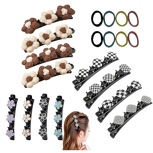 20 pinzas trenzadas para el cabello para mujeres y niñas con piedra de cristal brillante trenzada pasador con 3 clips en la parte superior pasador