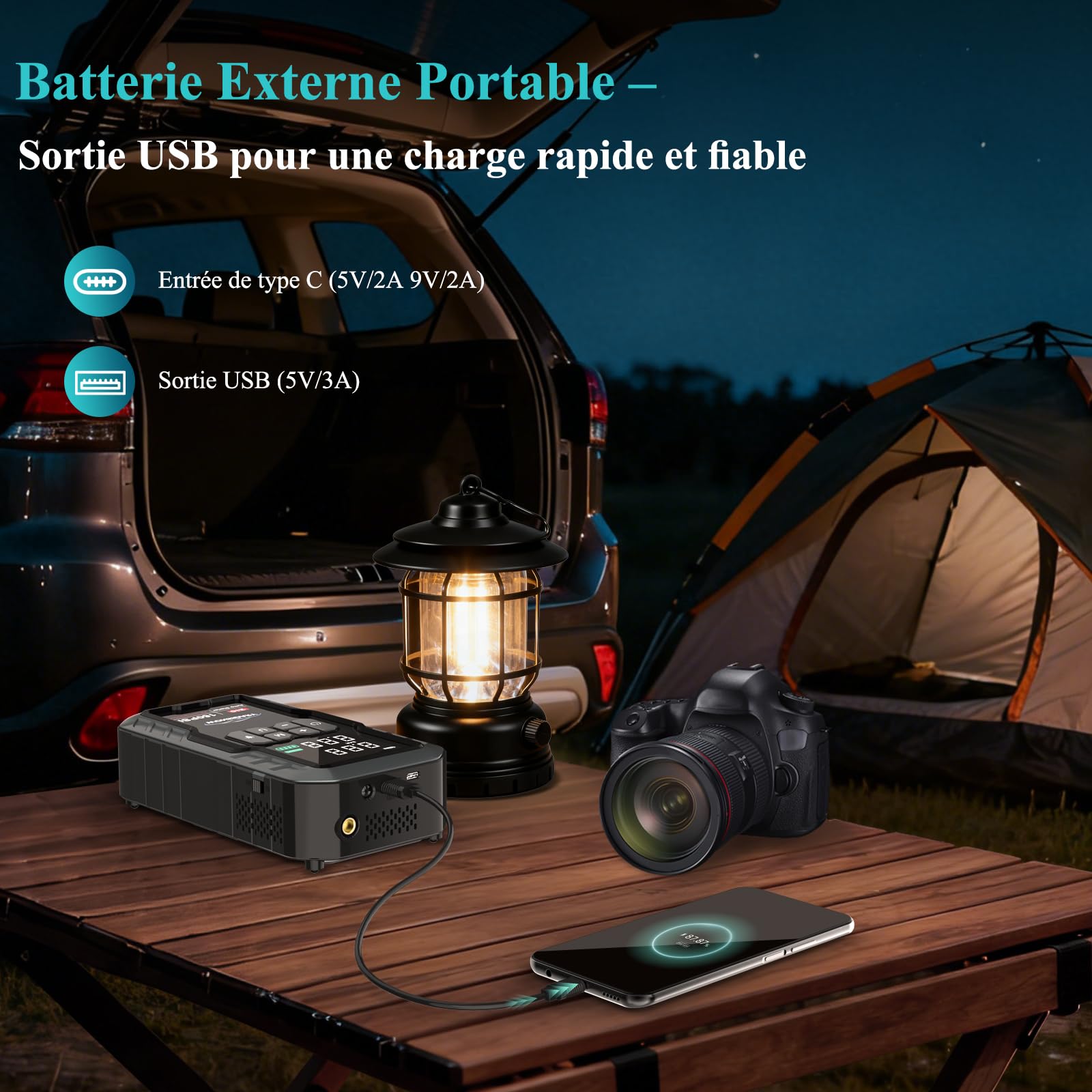 Booster Batterie Voiture 7000A avec 11,05 BAR/160 PSI Gonfleur de Pneus,27000 mAh Démarreur Batterie Voiture pour Tous Moteurs Essence/8.0L Diesel,4 Modes LED,Kit d’Urgence pour Hiver et Voyage