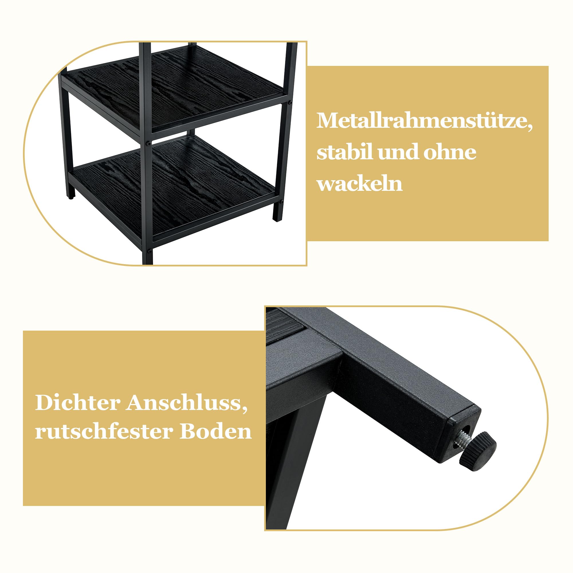 Stół do jadalni okrągły 107 cm z podwójną półką, okrągły stół kuchenny dla 2-4 osób, MDF o wyglądzie czarnego i czarnego metalowego stelaża, wzornictwo przemysłowe, czarny