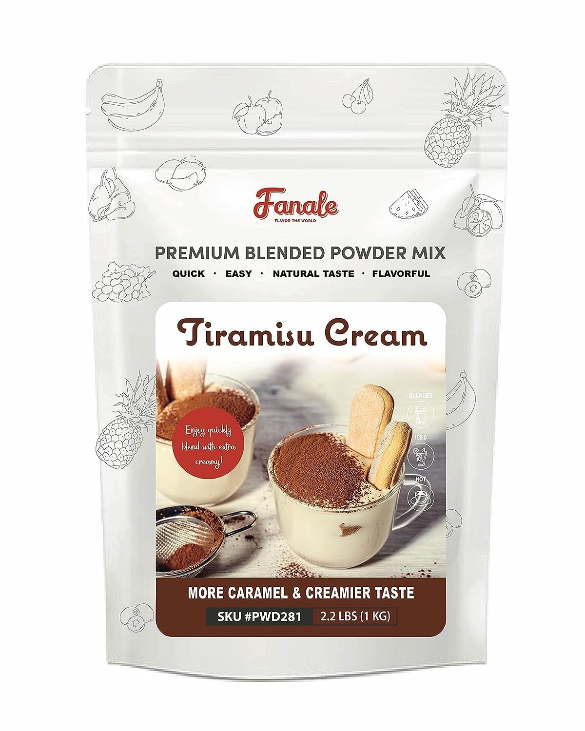 Fanale Premium Tiramisu Bubble Tea Flavoring Powder | Perfect for Baking, Smoothies, Desserts and Drinks | Instant Flavoring Powder for Boba Milk Tea- 2.2 Pounds (Pack of 20).