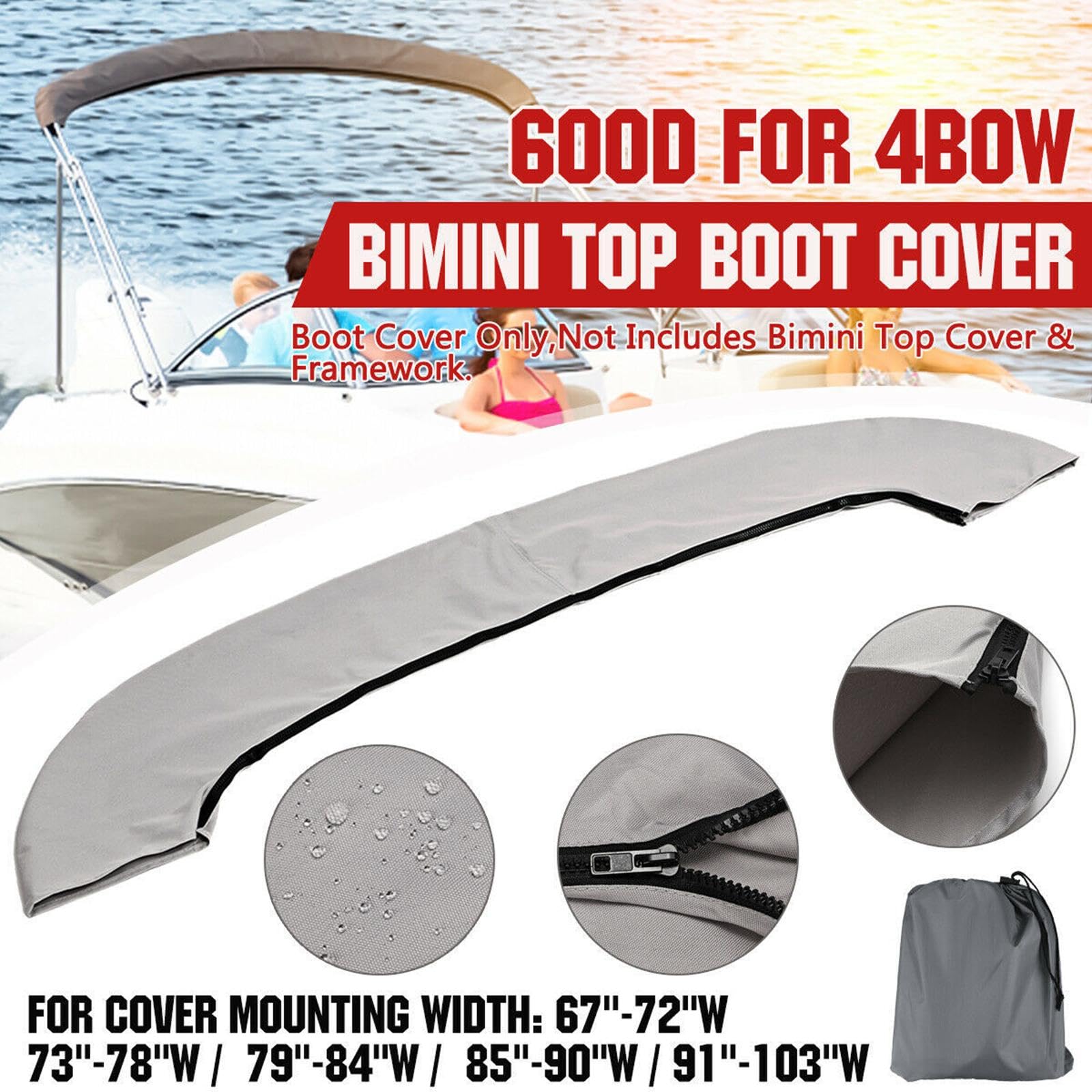 di Copertura Bimini per Barca, Protettivo in Tessuto Oxford 600D con vestibilità Sicura E Finitura Impermeabile. di Ricambio per Bimini, 4BOW da 79 a 90W