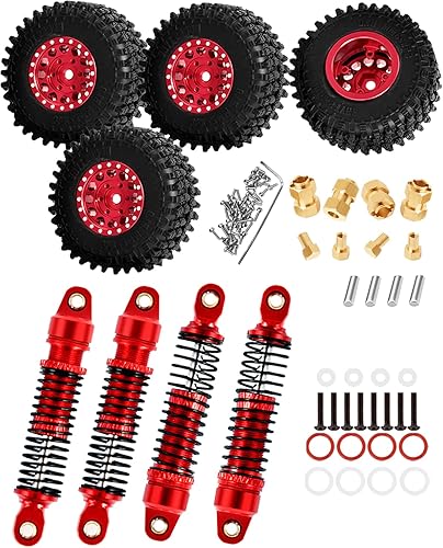 Rcarmumb Juego de neumáticos de rueda RC Beadlock con cubo hexagonal de 0.394 pulgadas y piezas de actualización de amortiguador para 118 TRX4M, disponible en Yaxa Venezuela