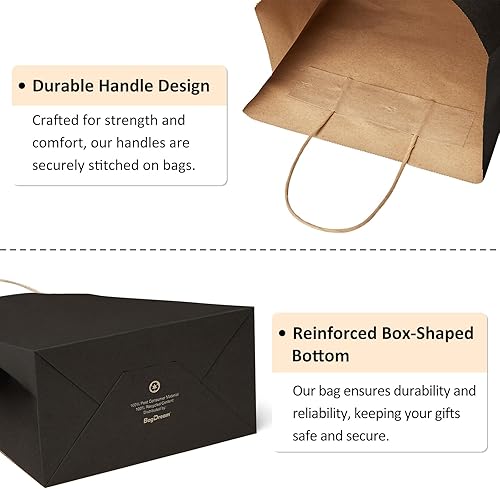 Miniatura 7 de BagDream Bolsas de regalo de 10 x 5 x 13 pulgadas, paquete de 50 bolsas de compras de papel kraft con asas a granel, para compras, venta al por
