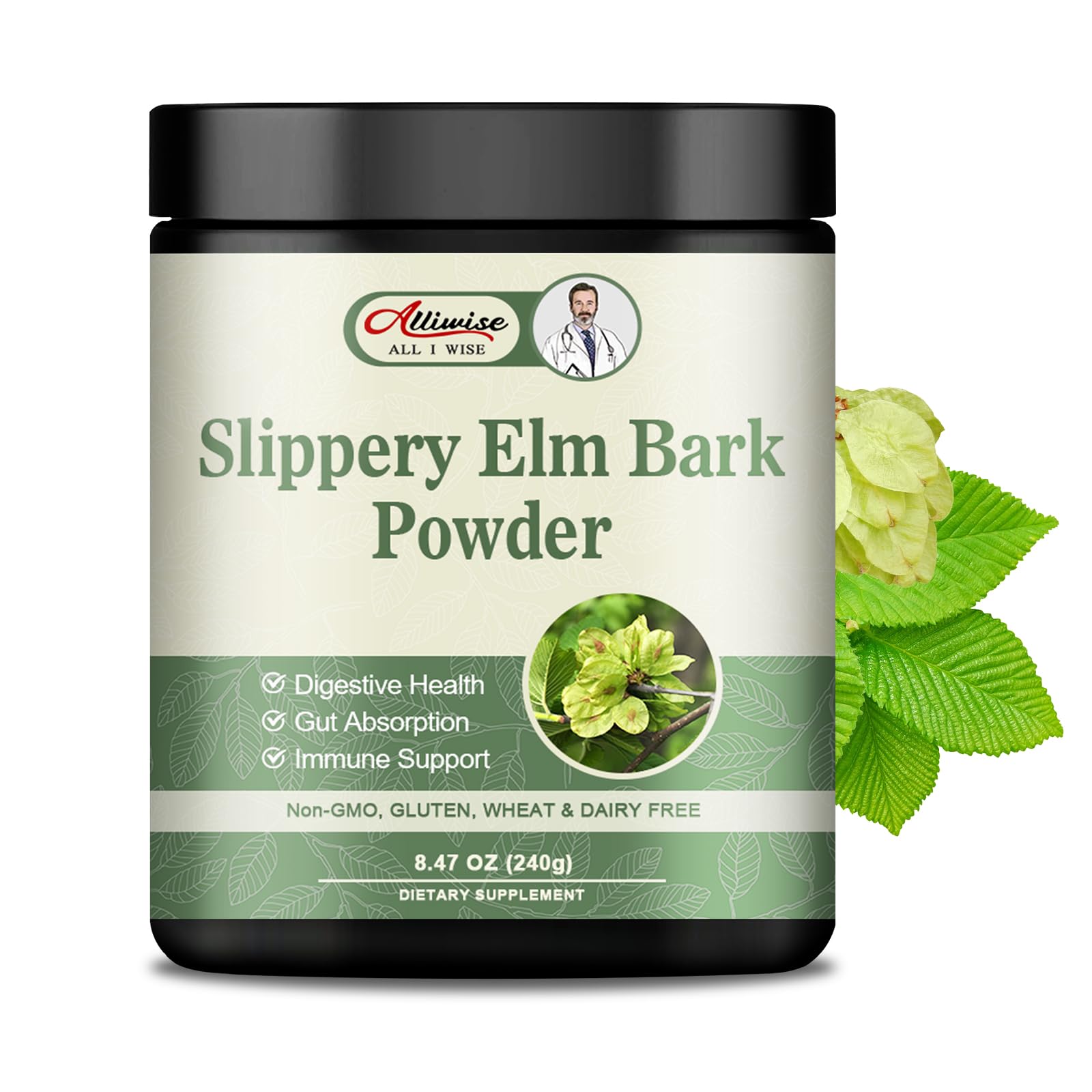 Slippery Elm Bank Powder 240g - Herbal Supplement for Soothes Throat,Relieves Coughs & Supports Digestive Health - Non-GMO, Gluten Free, Vegetarian Friendly