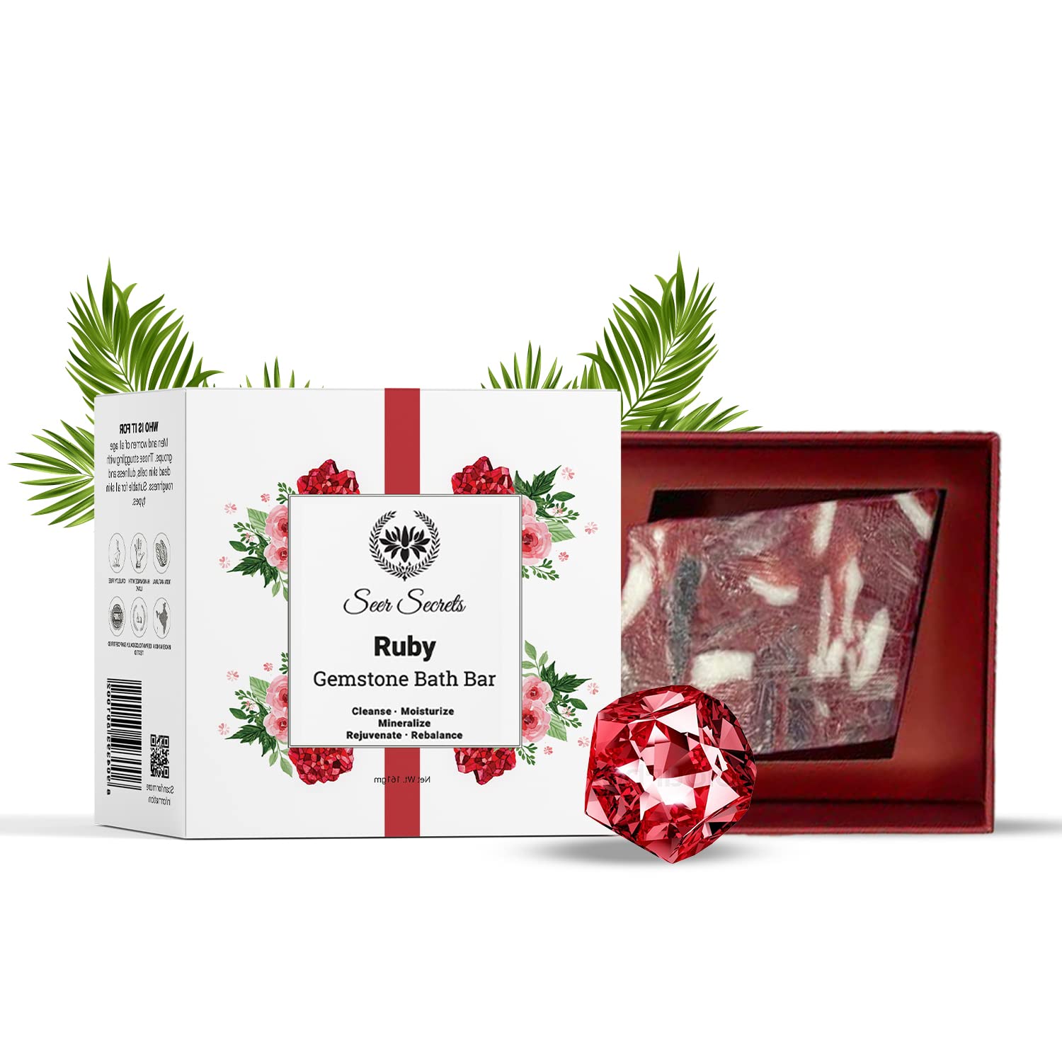 Seer Secrets Ruby Gemstone Bath Bar Soap to Moisturize, Cleanse & Refreshing Skin & Body | No Toxins, Pure Ingredients & Natural Fragrance