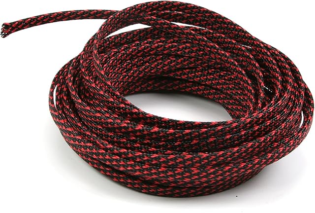 Othmro 10m/32.8ft PET Expandable Braid Cable Sleeving Flexible Wire Mesh Sleeve for Wrap Protect Cables Black-Red