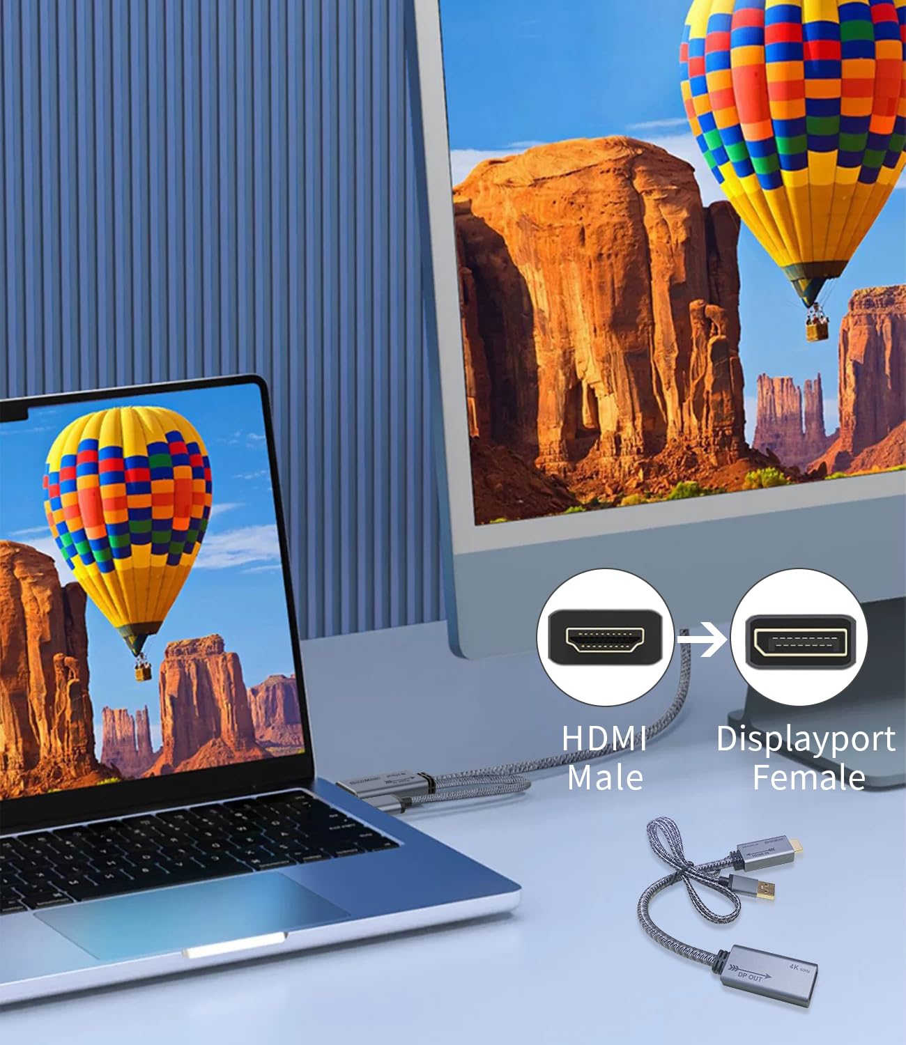 Adaptateur HDMI vers DisplayPort 4K @ 60 Hz – (mâle vers femelle) câble convertisseur HDMI vers DP 1.2 avec alimentation USB pour moniteur, PS4, haute vitesse, compatible HDCP2.2 – 0,2 m (non
