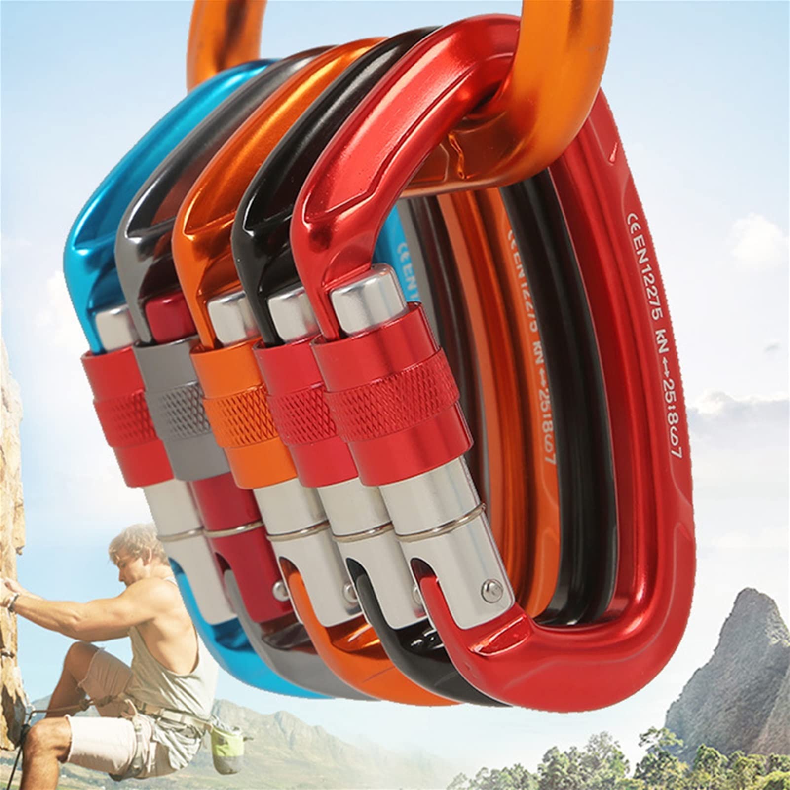Karabińczyk, Karabinek wspinaczkowy 25KN Profesjonalny kształt D Aviation Aluminium Safety Lock Outdoor Climbing Ascend Mountaineering Equipment Tool(Blue 1pcs)
